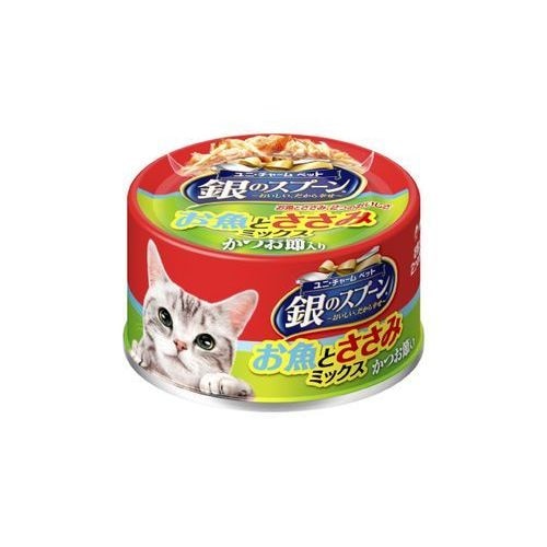 ユニ・チャーム 銀のスプーン缶 ささみミックスかつお節 70G【11月5日までの期間特売】