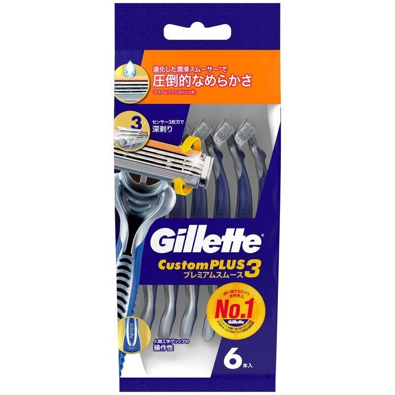 P&G　ジレット　カスタムプラス3　プレミアムスムース　6本　男性用カミソリ