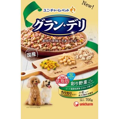 ユニチャーム グランデリ カリカリ仕立て 成犬用 低脂肪 彩り野菜入りセレクト 脂肪分約25 カット 700g ウエルシアドットコム