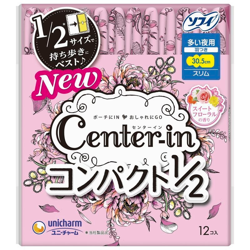 ユニ・チャーム　Center-in　コンパクト1/2　スイートフローラルの香り　多い夜用　12枚　30.5CM　生理用品