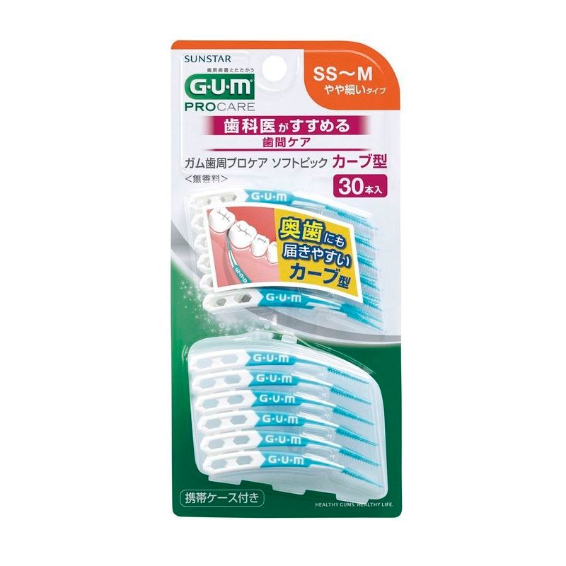 サンスター　GUM(ガム)　歯周プロケア　ソフトピック　カーブ型　ゴムタイプ　30P(サイズ:SS-M)　歯間ブラシ