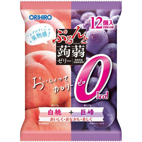 オリヒロ　ぷるんと蒟蒻ゼリーパウチ　白桃+巨峰　12個