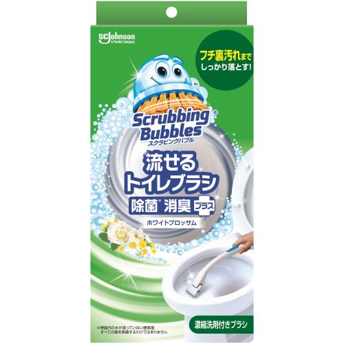 ジョンソン　スク・宴rングバブル　流せるトイレブラシ　除菌・消臭プラス　ホワイトブロッサム　本体　(替えブラシ4個付き)　トイレ用洗浄ブラシ