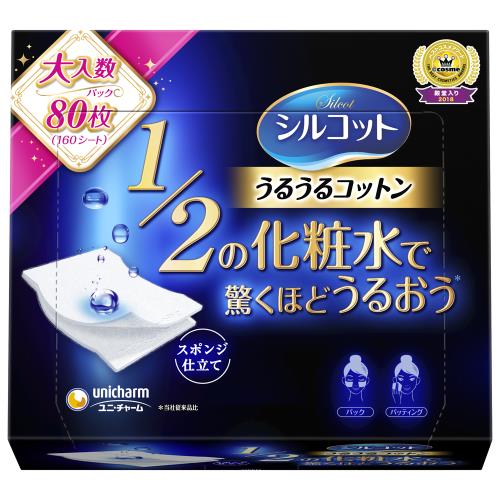 ユニ・チャーム　シルコット　うるうるコットン　大入数パック　80枚　化粧綿