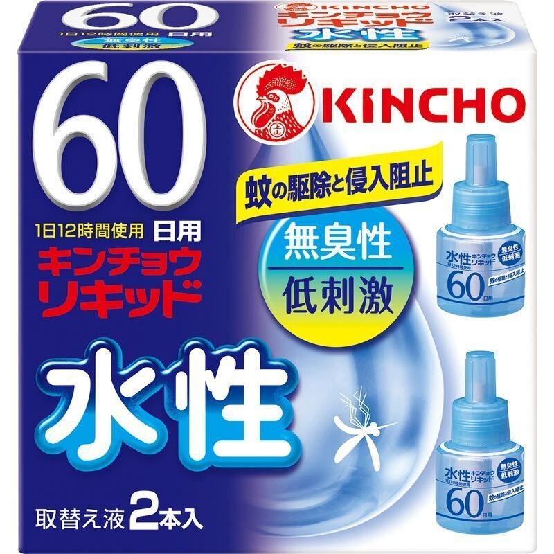 金鳥　水性キンチョウリキッド コード式 蚊取り器 60日 取替液 2本入 無香料 低刺激