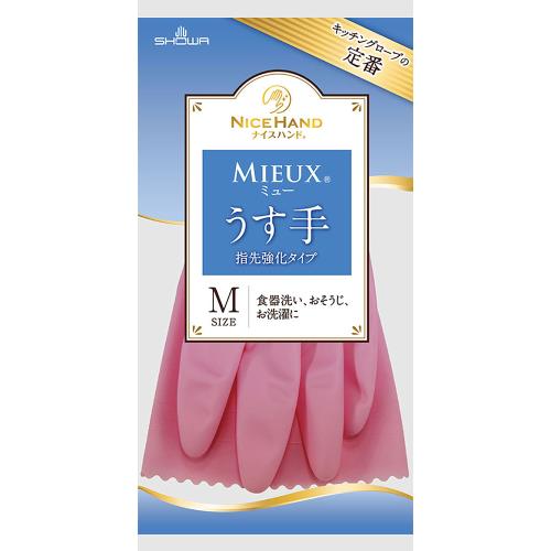 ショーワグローブ　ナイスハンド　ミューうす手　ピンク　Mサイズ　ゴム手袋【1月7日までの期間特売】