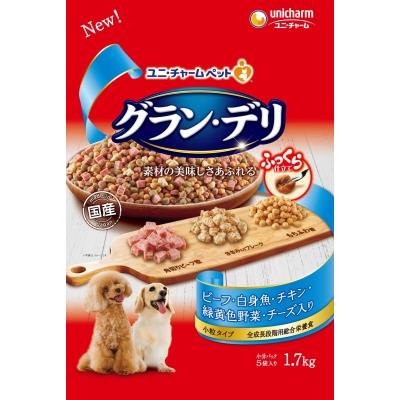 ユニチャーム　グラン・デリ　ソフト　ビーフ・白身魚・チキン・緑黄色野菜・チーズ入り　1.7KG