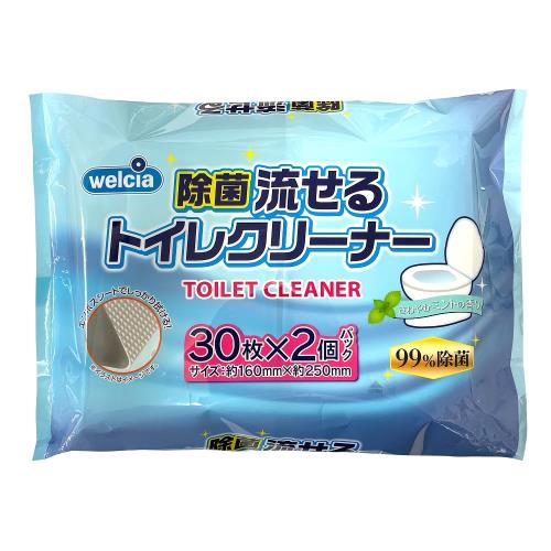 昭和紙工　ウエルシア　除菌流せるトイレクリーナー　30枚×2個パック×24個セット