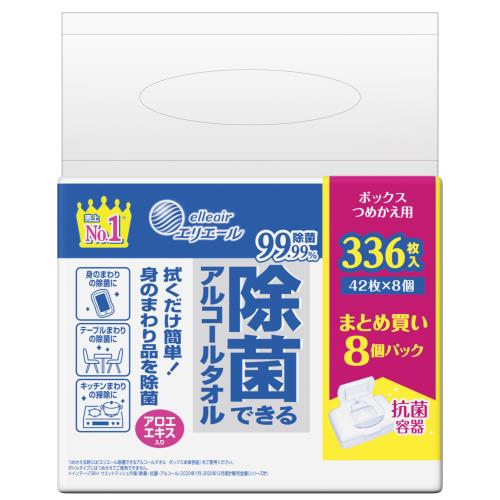 大王製紙　エリエール　除菌アルコールタオルBOX詰替　336枚】