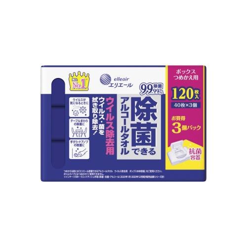 大王製紙　エリエール　除菌アルコールタオルウイルスBOX詰替　120枚【7月2日までの期間特売】