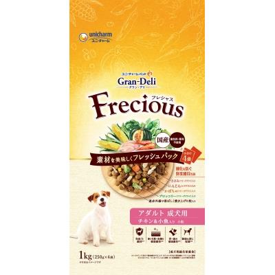 ユニ・チャーム　グランデリ　フレシャス　アダルト成犬用　チキン&小魚　1KG(250G×4袋入)【ボーナスTポイント70ポイント】
