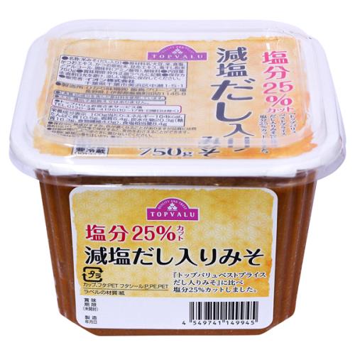 トップバリュ　塩分25%カット　減塩だし入りみそ　750G×8個セット