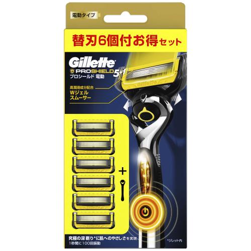 P&G　Gillette　プロシールド　電動タイプ　カミソリ　本体1コ替刃6コ付　うち1コは本体に装着済【ボーナスTポイント200ポイント】