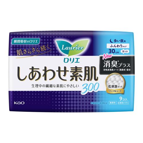 花王　ロリエ　しあわせ素肌　消臭プラス　夜用30cm　羽つき　9コ入【ボーナスTポイントとしてポイント5倍】※12月3日まで