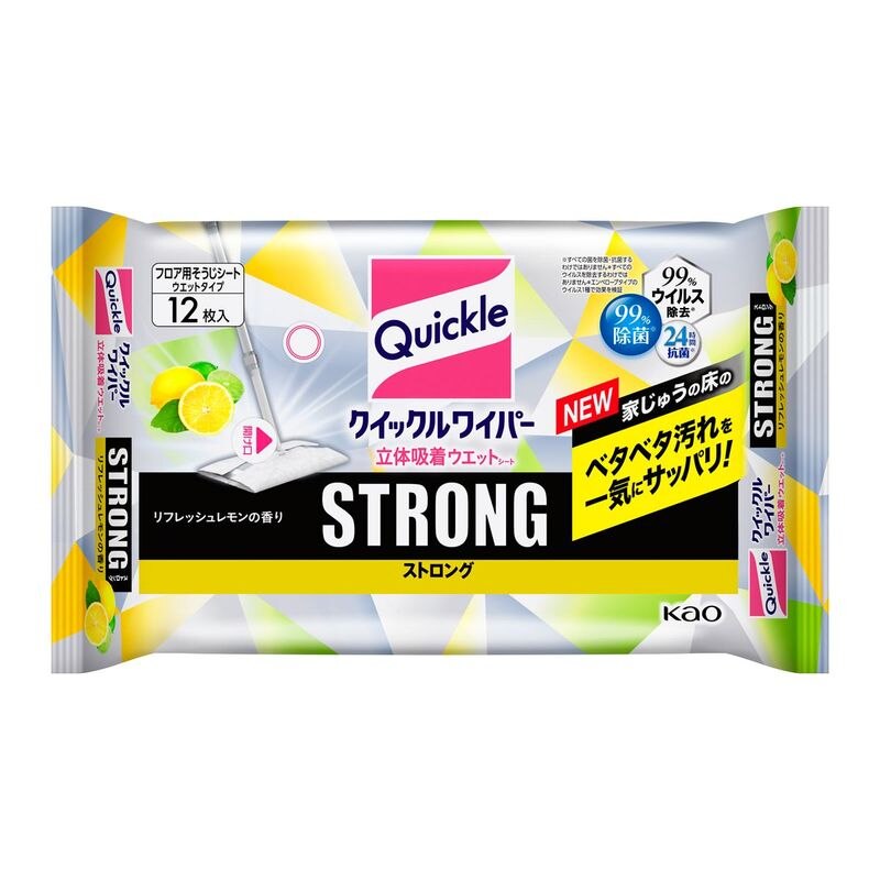クイックルワイパー立体吸着ウエットシートストロング　リフレッシュレモンの香り　12枚【1月7日までの期間特売】