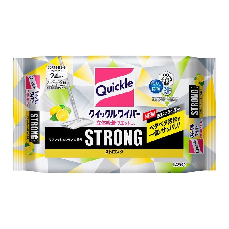 クイックルワイパー立体吸着ウエットシートストロング　リフレッシュレモンの香り　24枚【11月5日までの期間特売】