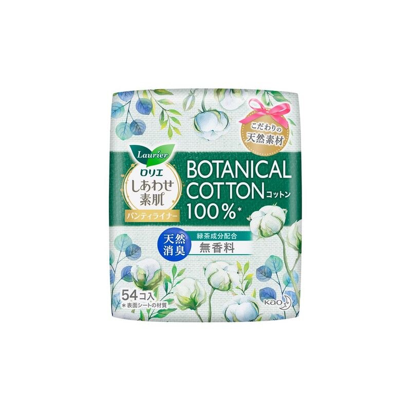 花王　ロリエ　しあわせ素肌パンティライナー　BOTANICAL　COTTON100%　天然消臭(無香料)　54コ入