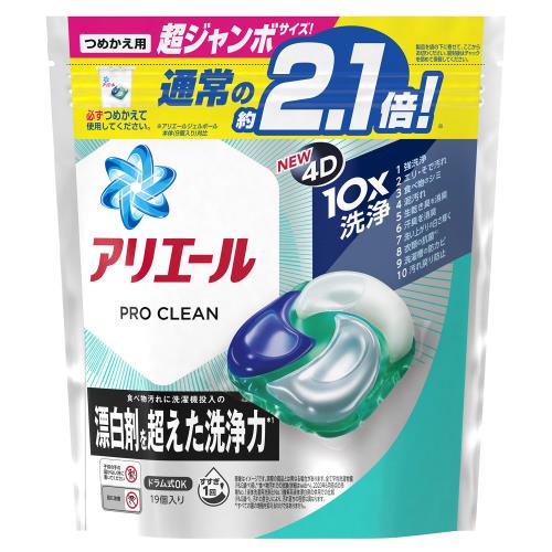 P&Gジャパン　アリエール　プロクリーン　ジェルボール4D　クリーンフレッシュ　超ジャンボ　詰め替え　19個 [P&Gまとめ買いCP]