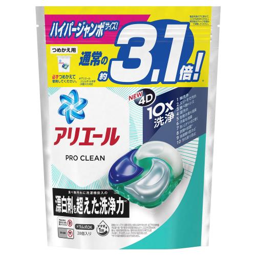 P&Gジャパン　アリエール　プロクリーン　ジェルボール4D　クリーンフレッシュ　ハイパージャンボ　詰め替え　28個【4月30日までの期間特売】 [P&Gまとめ買いCP]