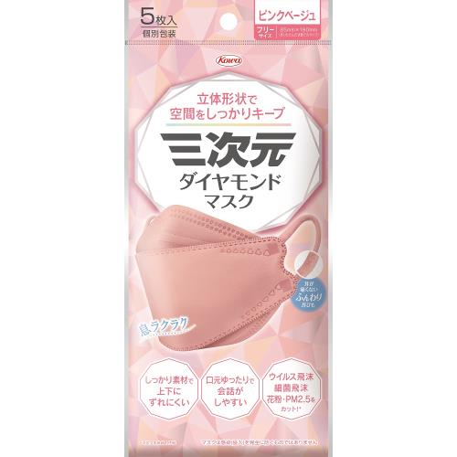 興和　三次元ダイヤモンドマスク　フリーサイズ　ピンクベージュ　5枚入