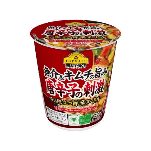 トップバリュベストプライス　魚介&キムチの旨み唐辛子の刺激　辛さ際立つ旨辛ヌードル　78g×12個セット