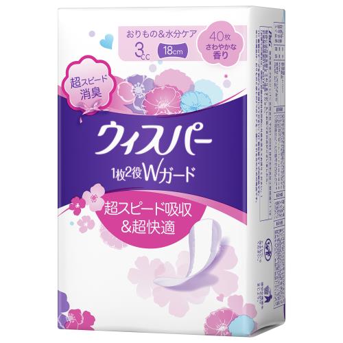 P&G　ウィスパー　1枚2役Wガード　18cm　さわやかな香り　40枚