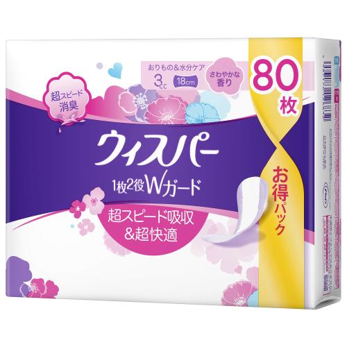P&G　ウィスパー　1枚2役Wガード　18cm　さわやかな香り　80枚【ボーナスTポイントとして6月4日までポイント10倍】