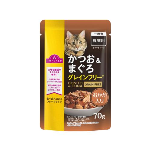 トップバリュ　成猫用　かつお&まぐろ　おかか入り　70g×96個セット