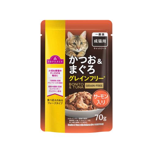 トップバリュ　成猫用　かつお&まぐろ　サーモン入り　70g×12個セット