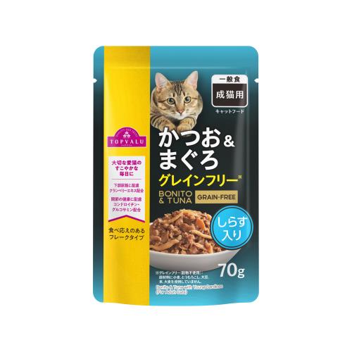 トップバリュ　成猫用　かつお&まぐろ　しらす入り　70g×12個セット