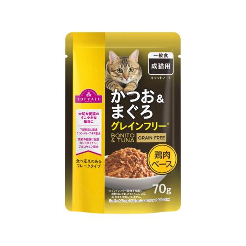 トップバリュ　成猫用　かつお&まぐろ　鶏肉ベース　70g×12個セット