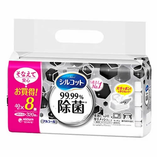 ユニ・チャーム　シルコット　ウェットティッシュ　アルコールタイプ除菌　つめかえ用　40枚×8個入