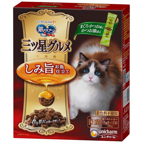 ユニ・チャーム　三ツ星グルメ　しみ旨お魚仕立て　かつお味　192g【1月7日までの期間特売】