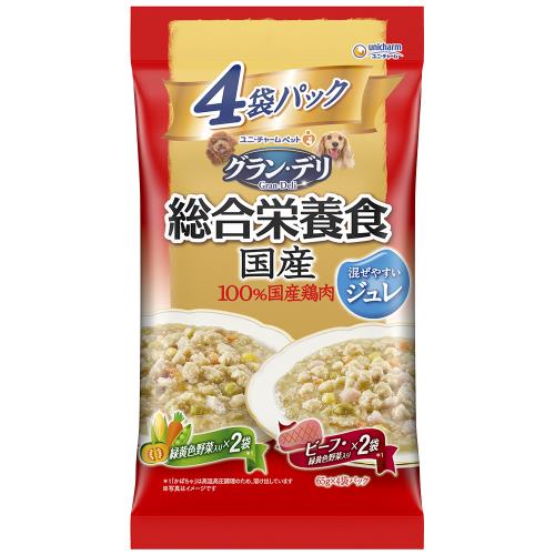 ユニ・チャーム　グラン・デリ　総合栄養食　国産　パウチ　ジュレ成犬ビーフ　4袋