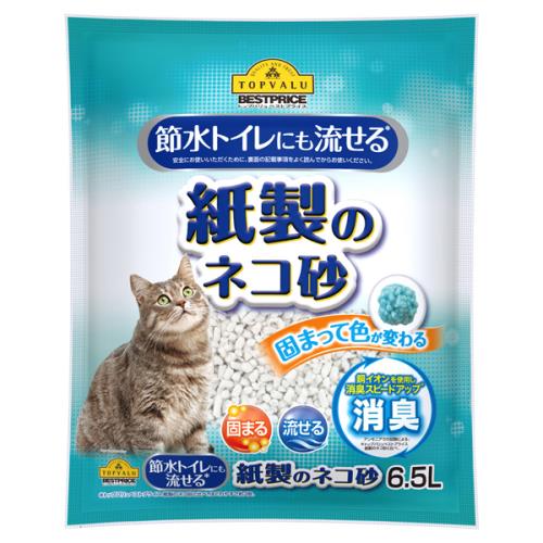 トップバリュ　節水トイレにも流せる　紙製のネコ砂　6.5L×6個セット