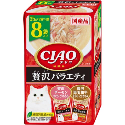 いなば食品　CIAO　パウチ　贅沢バラエティ　サーモン黒毛和牛　8袋