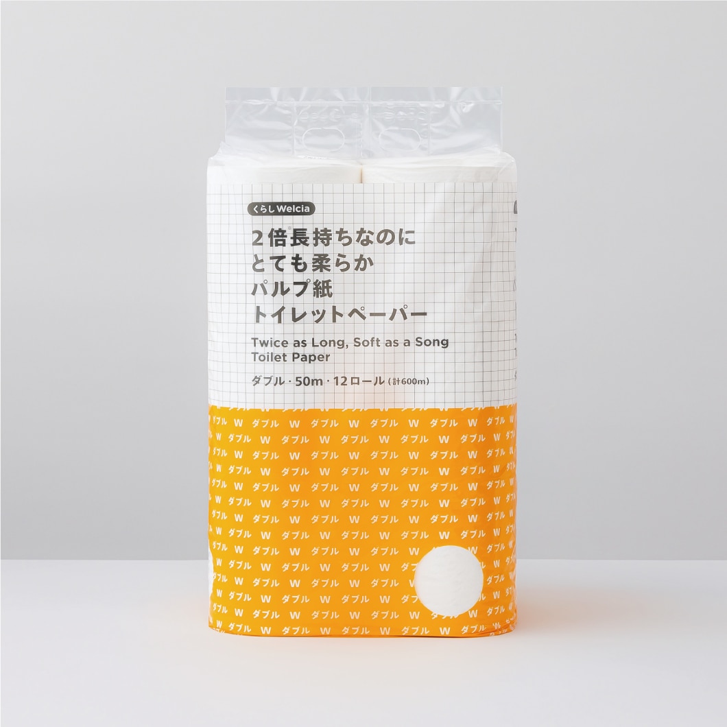 くらしWelcia　2倍長持ちなのにとても柔らかパルプ紙トイレットペーパーダブル　50M　12ロール