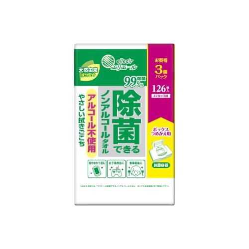 大王製紙　エリエール　除菌できるノンアルコールタオル　ボックス　つめかえ用　42枚3個